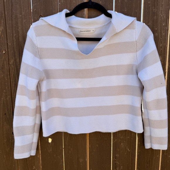 Moon & Madison Striped Knit Collared Crop Sweater (Size S) - Picture 1 of 6